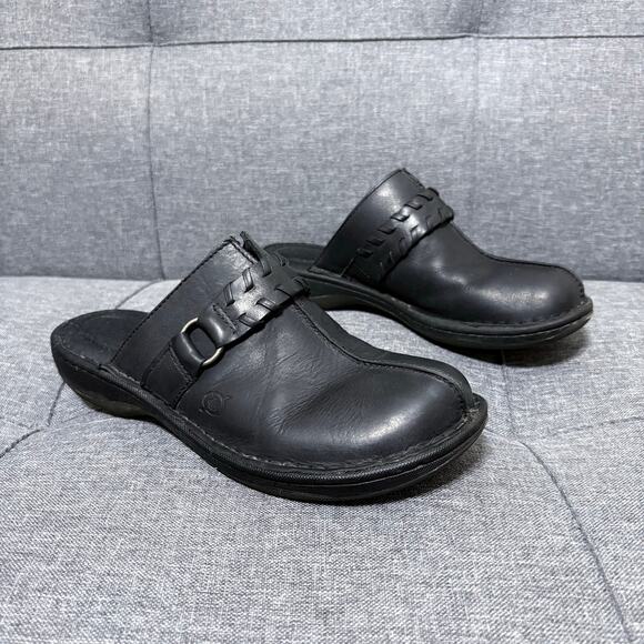 Born Shoes - Born Shoe Slip On‎ Women 7M Black Leather Mule Shoe